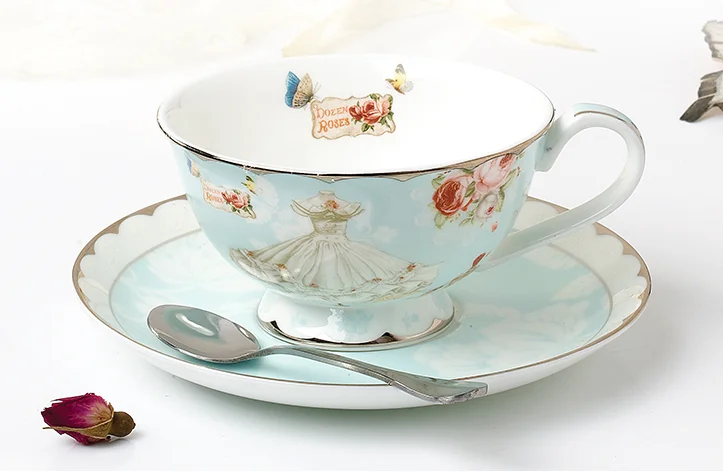 good selling fashion sweet tea set cup and saucers with flower design teapot with warmer factory