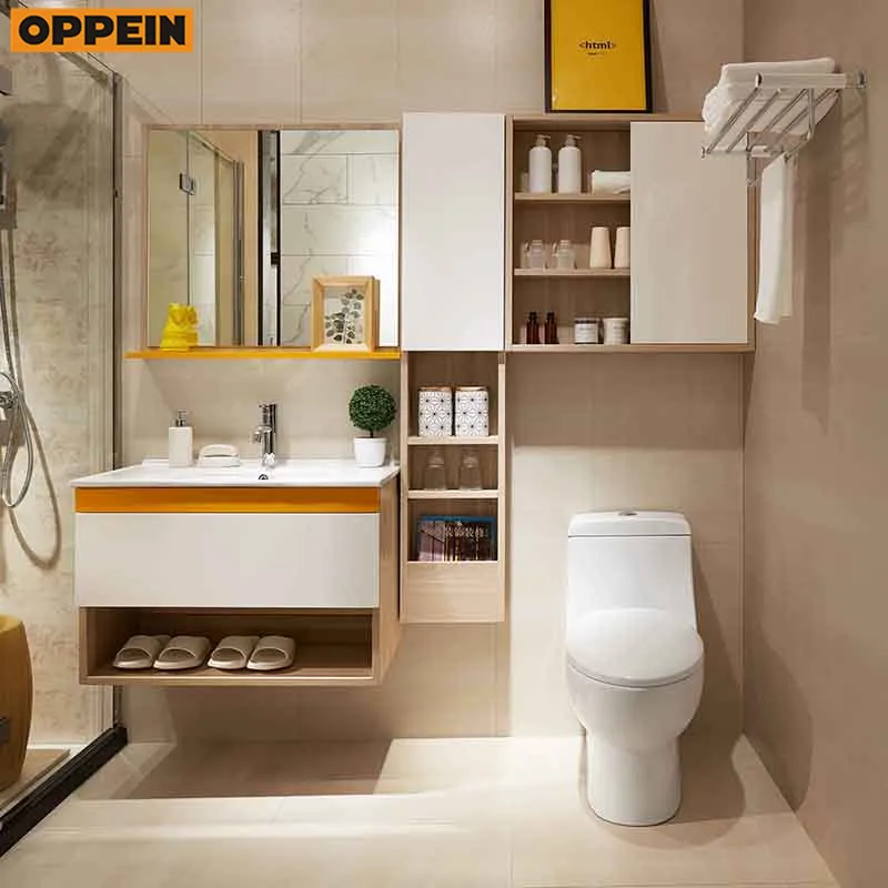 Oppein low MOQ Customized size bathroom mirror wall cabinet with light