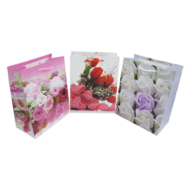 Excellent quality flower printed paper shopping bag eco friendly custom recycled paper bag