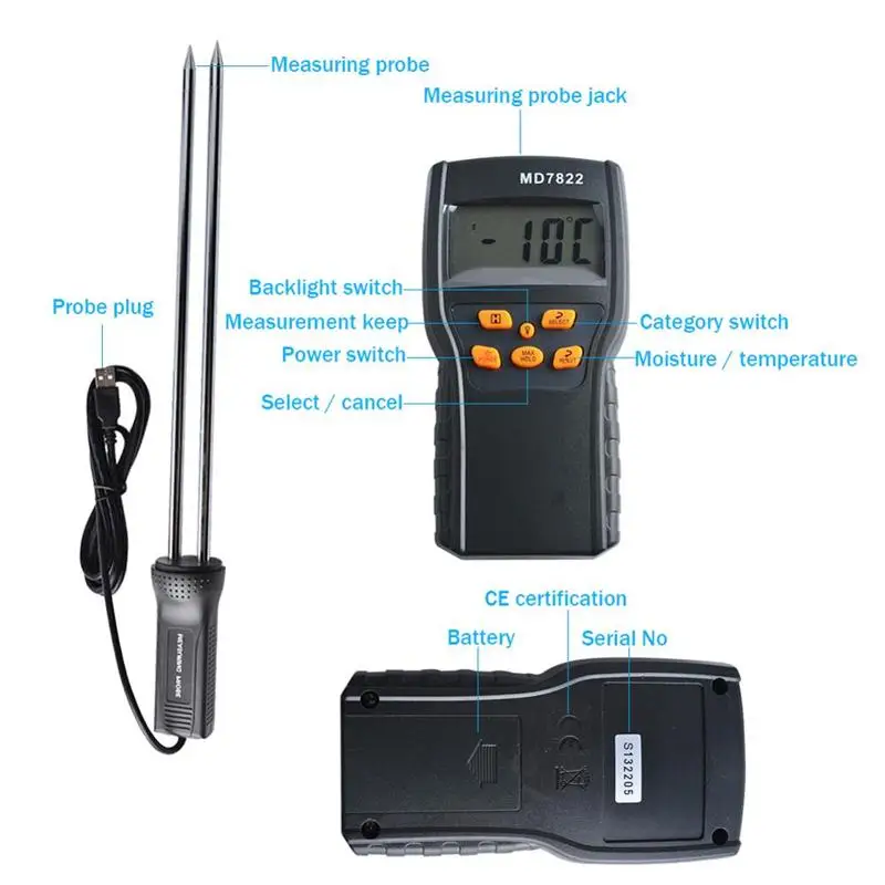 Humidity Tester Digital Display Grain Moisture Meter 2~30%