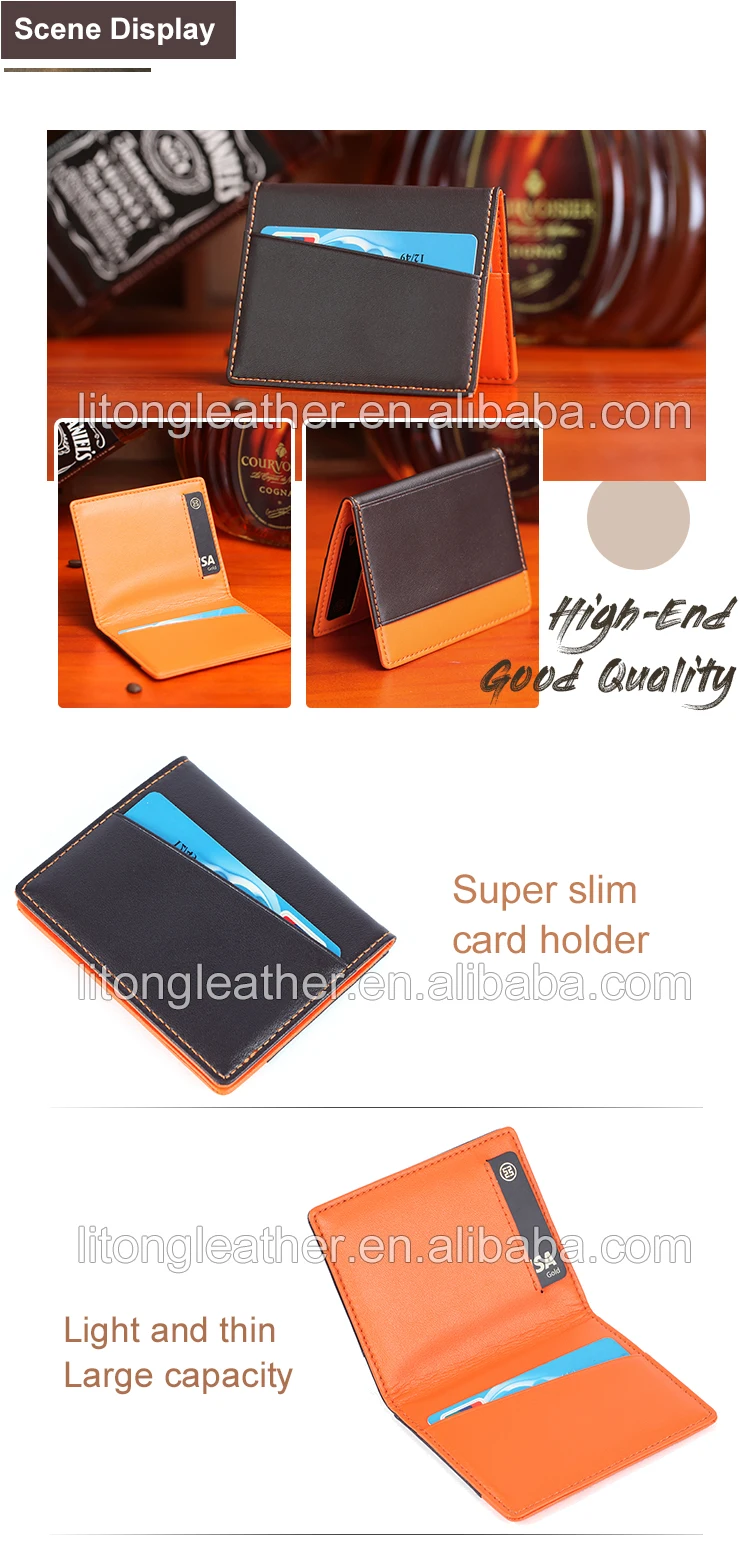 Bifold slim ultra thin printing embossed logo minimalist handmade custom card holder fashion genuine mens leather wallet 