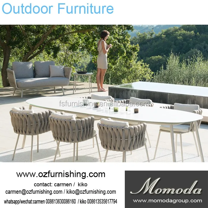 Elegant White Modern Outdoor Furniture Garden Dining Table Set Dining