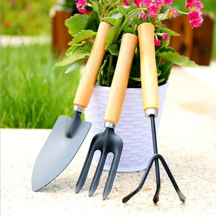 3pcs/set Wooden Handle Mini Fork Shovel Rake Garden Tool Set - Buy ...