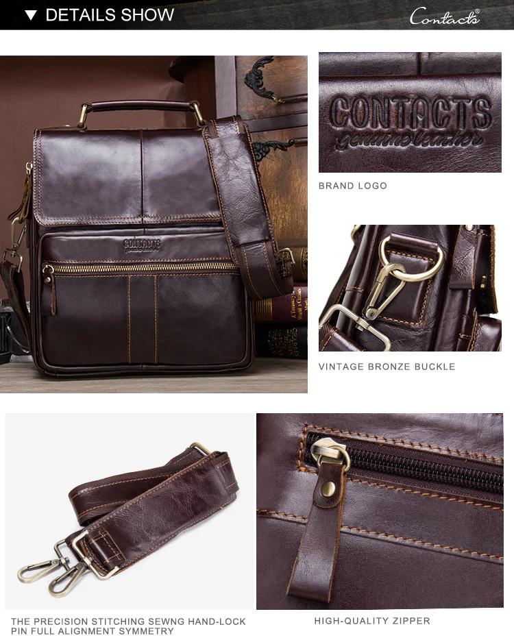 Dropship Contact's High Quality Large Capacity Genuine Leather Antitheft Men Sling Bag