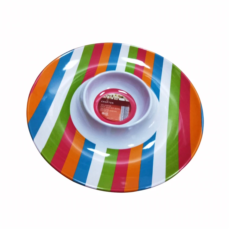 High quality cheap custom round melamine plastic serving chip and dip tray with logo printing