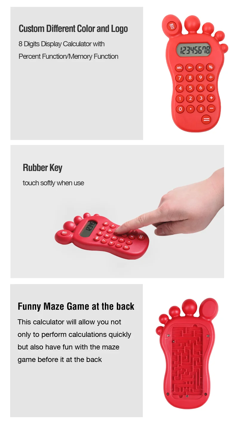 8 Digit Cute Foot Shape Pocket Calculator with Maze Game