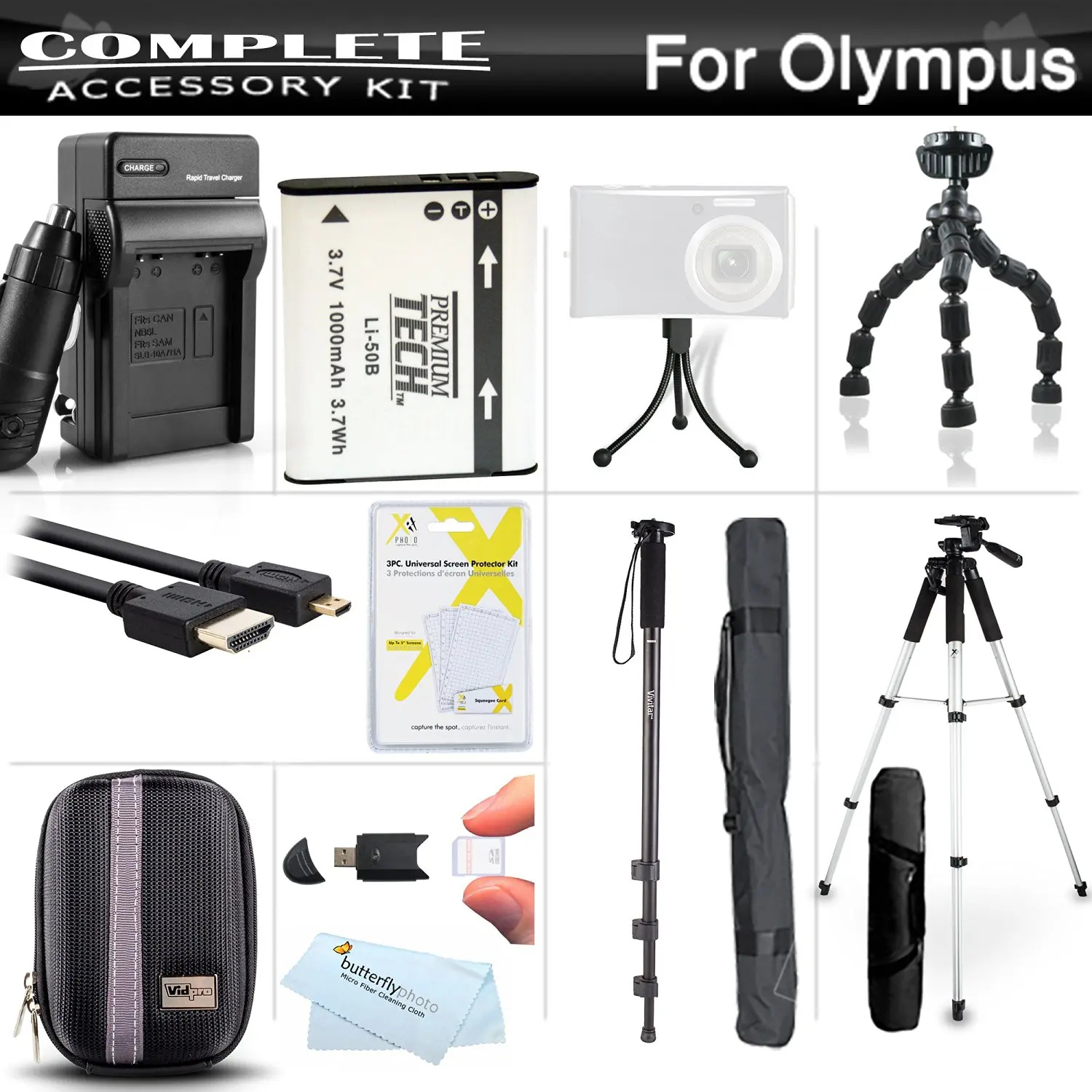 HDMI6FMC AV /& HDMI Cable Olympus Stylus SH-1 Digital Camera Accessory Kit includes SD4//16GB Memory Card SDC-22 Case