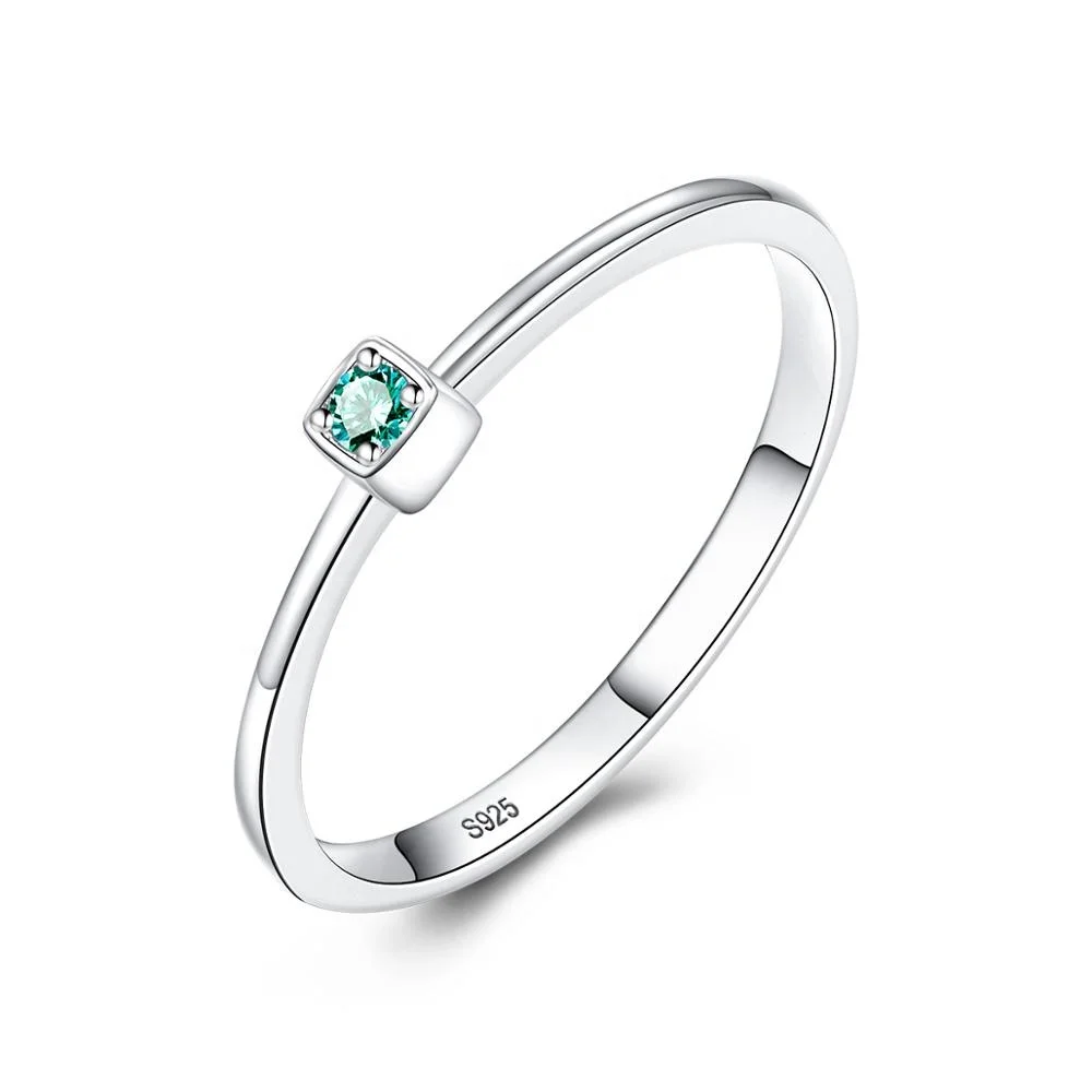 CZCITY Genuine 925 Sterling Silver VVS Green Topaz Wedding Rings for Women Minimalist Thin Circle Gem Rings Jewelry Carving S925
