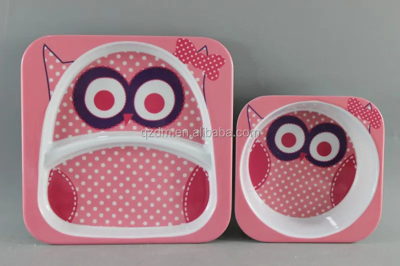 2PCS Square100% melamine kid's dinner set , Baby dinnerware