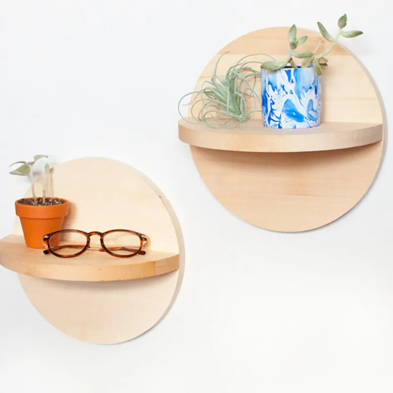 Home Decoration Round Floating Shelves Wooden Half Circle Wall Shelf
