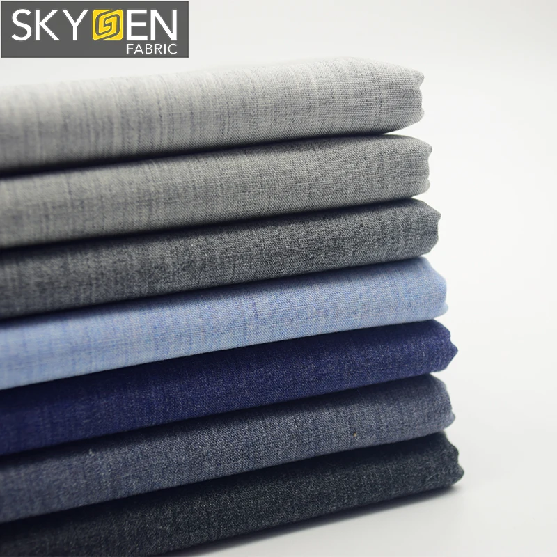 Skygen plain weave soft shirt 100% cotton yarn dyed blue grey melange color yarn shirt fabric