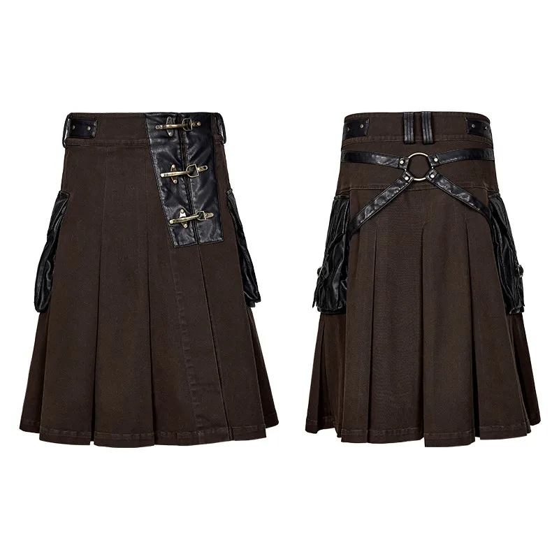 Q-319 Steampunk Scottish metallic side pockets half skirts mens skirt