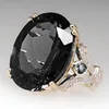 Wholesale Jewelry Treasure Black Agate Women Goose Egg Drill Plated 18k Yellow Gold Ring