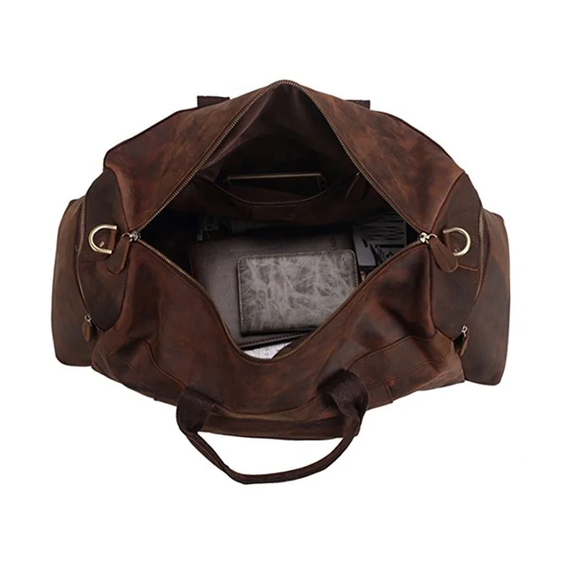 High Quality Thick Cowhide Leather Weekender Travel Duffel Luggage Bag