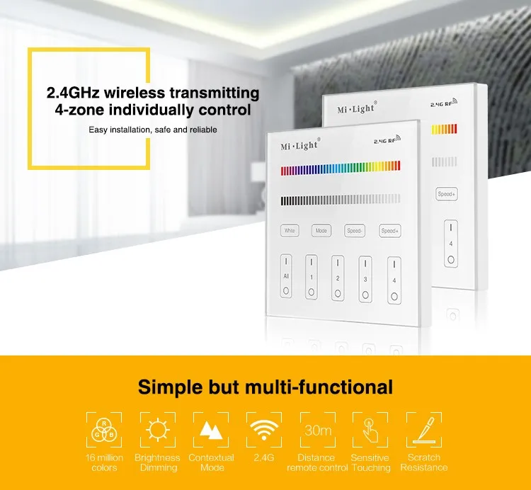 Milight T3 AC85-265V 4-Zone RGB/RGBW Smart Panel Remote Controller for led strip light lamp