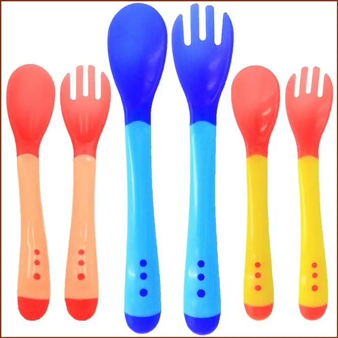 3pcs Small Toddlers Utensils Plastic Baby Spoons Infant Feeding Tool Heat Sensitive Kids Tableware Regard