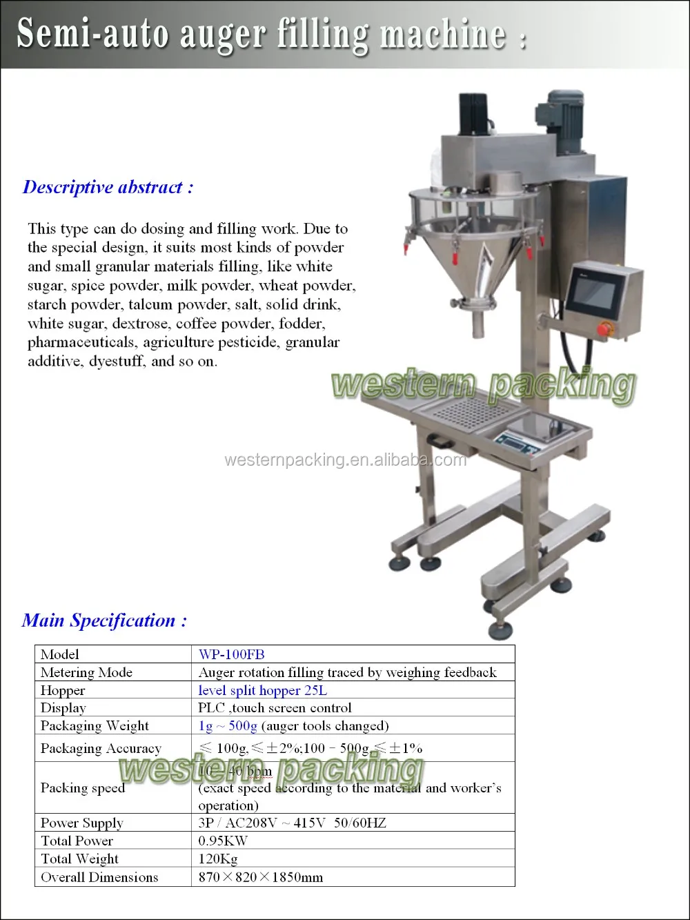 Semi-automatic auger filling machine