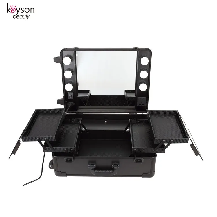 Keyson Lighted Makeup Trolley Case With Legs Classical Black Makeup Station With Trays Buy