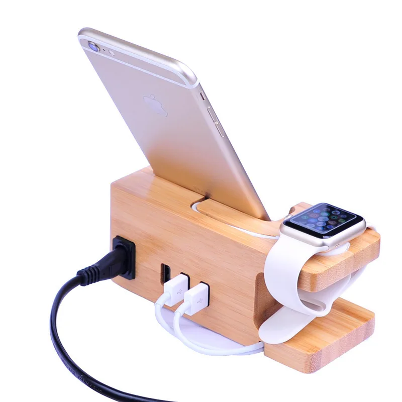 Bamboo Multiple Hub Mobile Docking Station Phone Holder For Apple Watch ...