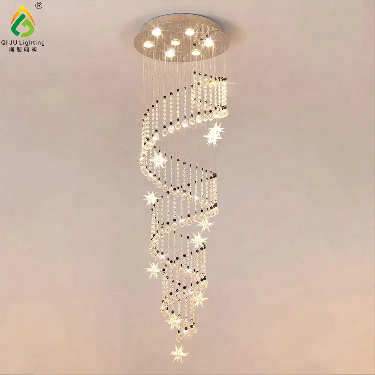 Double Spiral Crystal Chandelier Lighting  Modern Round Luxury Raindrop LED Ceiling Light Flush Mount Pendant Lamp for Living