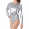 Wholesale Cheap Silver Shiny Spandex Long Sleeve Gymnastics Leotards Girls