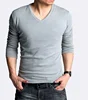 hot sale 160gsm spring or autumn casual clothes 100% cotton long sleeve men t shirt long sleeve mens deep v-neck t-shirt