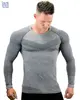 Men Compression And Seamless Ultra Grey Long Sleeve Workout Tee Compression Base Layer Crew Neck Sports Tops Gym T Shirts