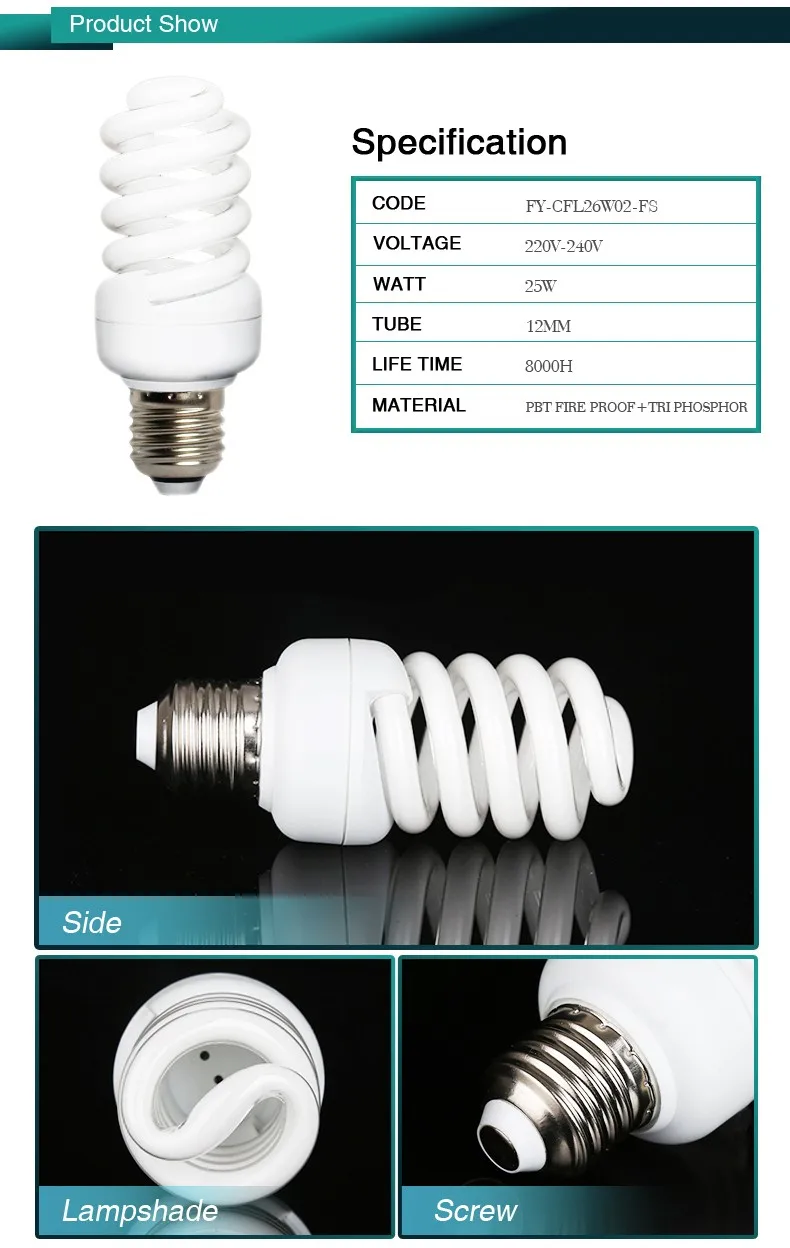 3000hrs 110v 220v E27 B22 40w 5t 5.5t Full Spiral Compact Fluorescent