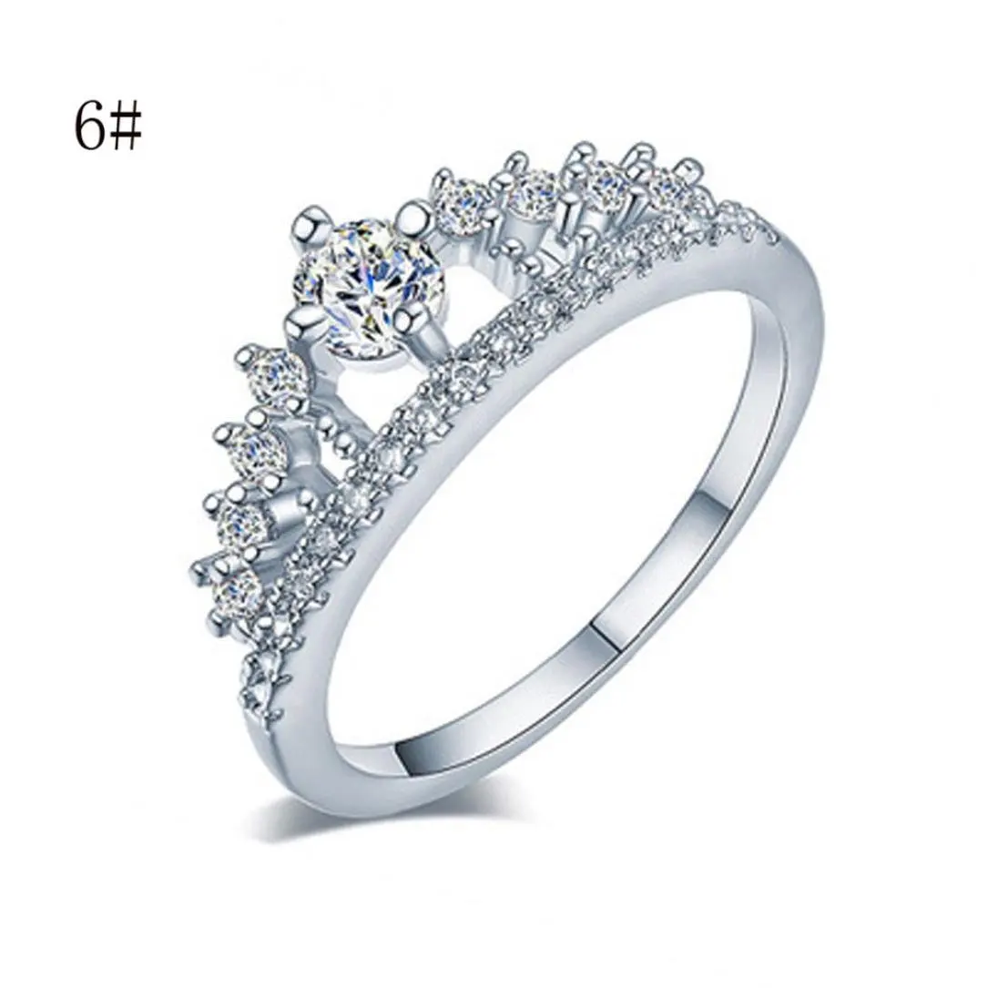 Lady Jewelry Ring,Hemlock Women Girl's Simple Pretty Crown Crystal Ring Princess Fingers Rings (Silver -6)