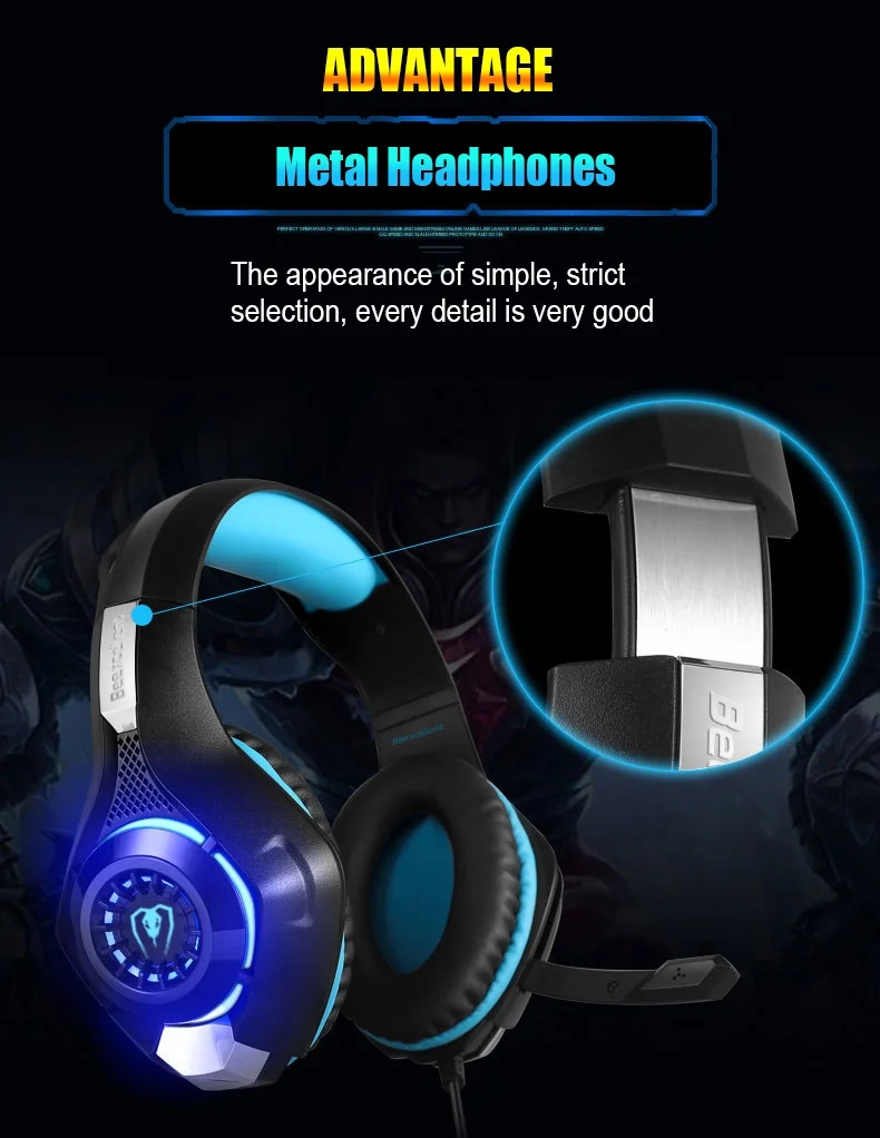 Beexcellent GM-1 Headset 3,5 mm Gaming-Kopfhörer-Kopfhörer-Headset mit Mikrofon LED-Licht für Tablet-PC-Laptop für PS4