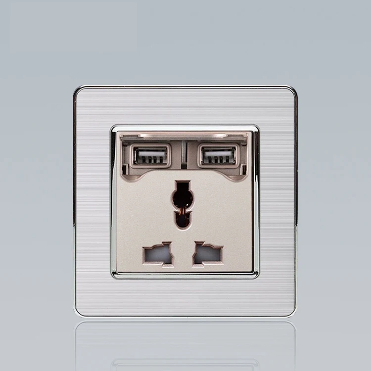 3 pin +2 USB port wall socket with usb wall socket switch