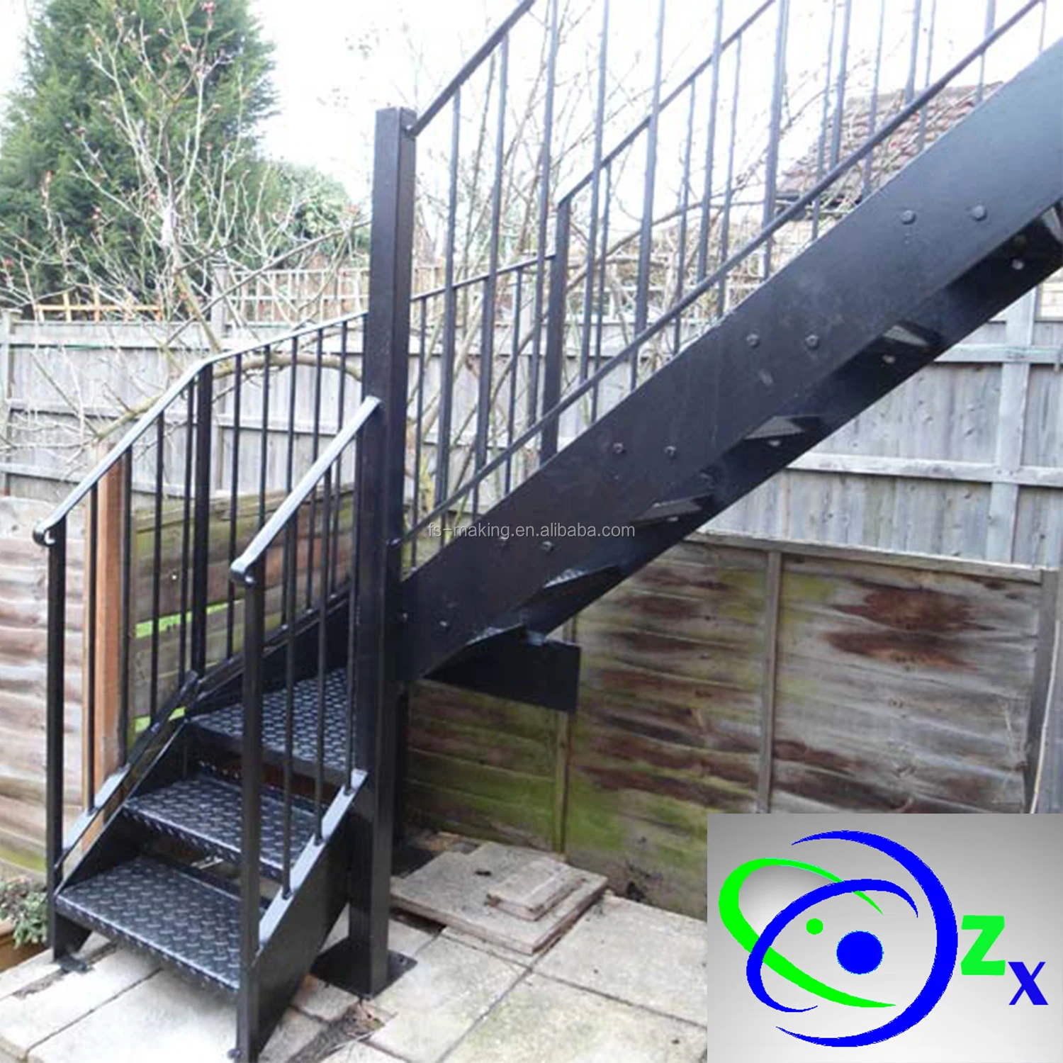 Outdoor Metal Fire Escape Staircase /exterior Prefab Mild Steel Stairs