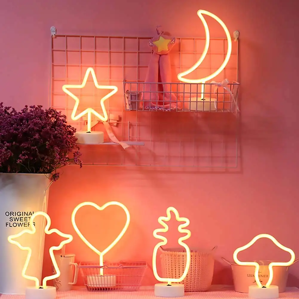 JSYTD Moon Shape Led Neon Night Light con Base Marquee Sign Lamp Luz de neón decorativa para la decoración del hogar 