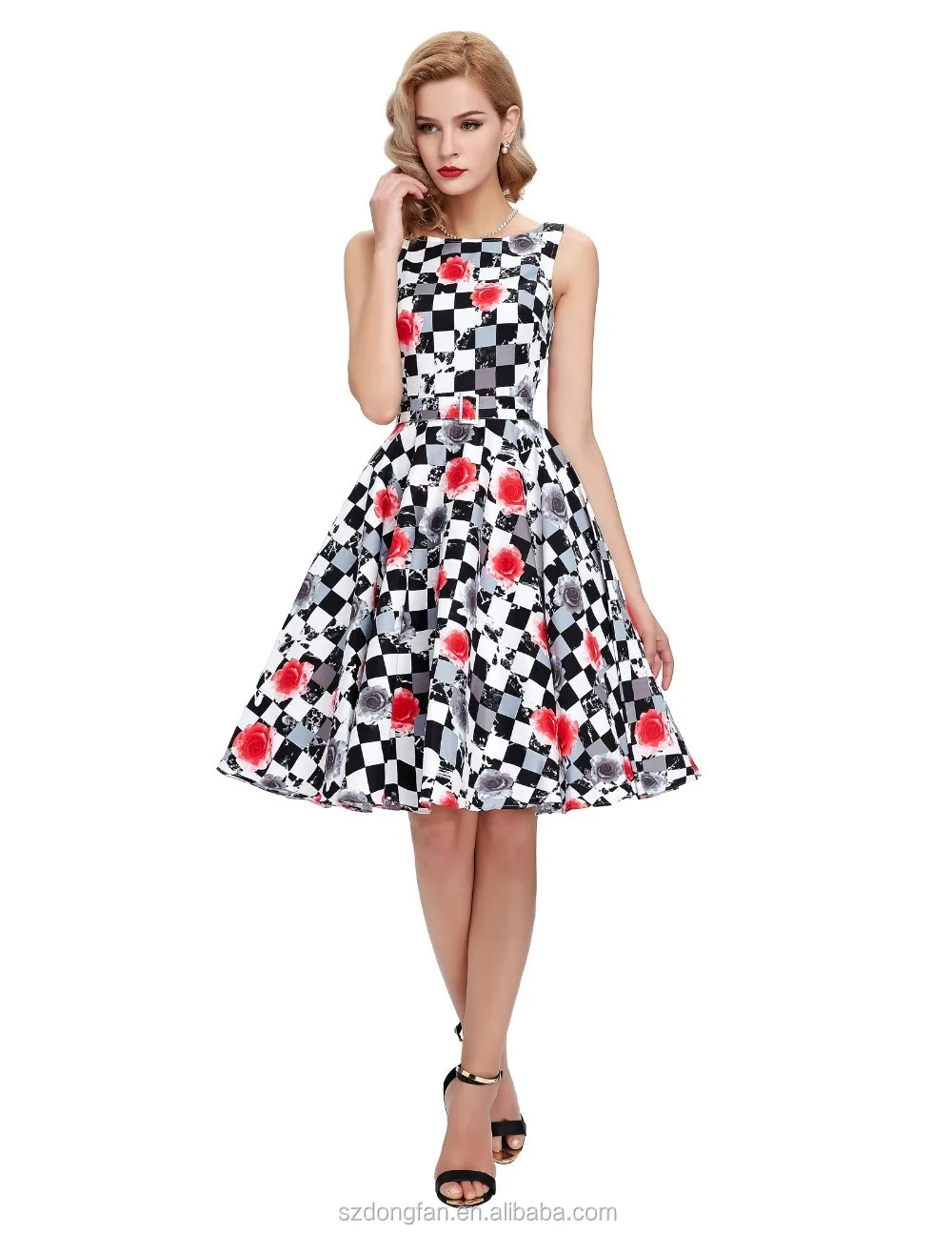 Print Floral 50s 60s Vintage Dresses Sleeveless 2016 New Style Summer 8841