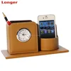 High Quality Faux Leather Office Table Desktop Alarm clock with Pen Holder