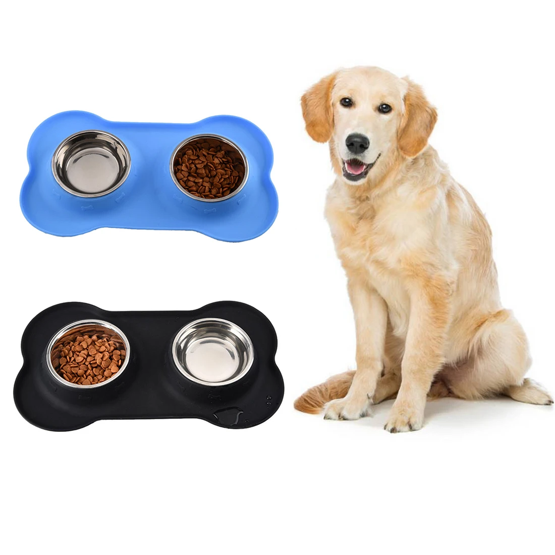 Trussu Travel Portable Double Stainless Steel Pet Dog Bowl With