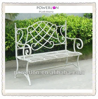 Romantic White Metal Couple Bench Garden Yard Outdoor Patio Decor