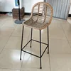 Modern Outdoor Bar Stool Chair Black Metal Frame Rattan High Chair For Bar Table