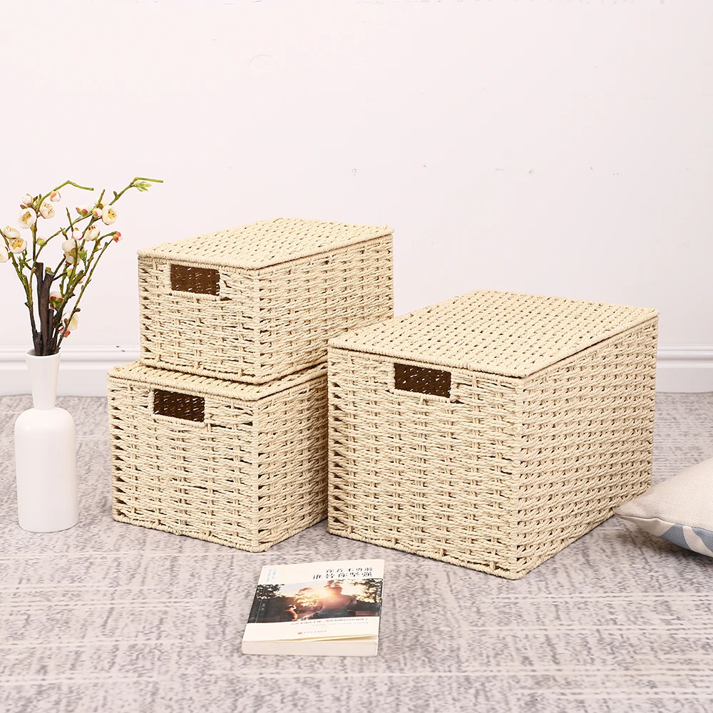 Full Grey Square Woven Storage Baskets With Lid Buy Picnic Basket With Wine Holder,Woven