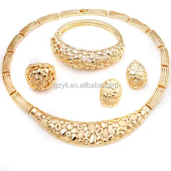 Nigeria Chunky Necklace Gold Jewelry Set 2gram Plated Bride Nigeria Chunky Necklace Gold Jewelry