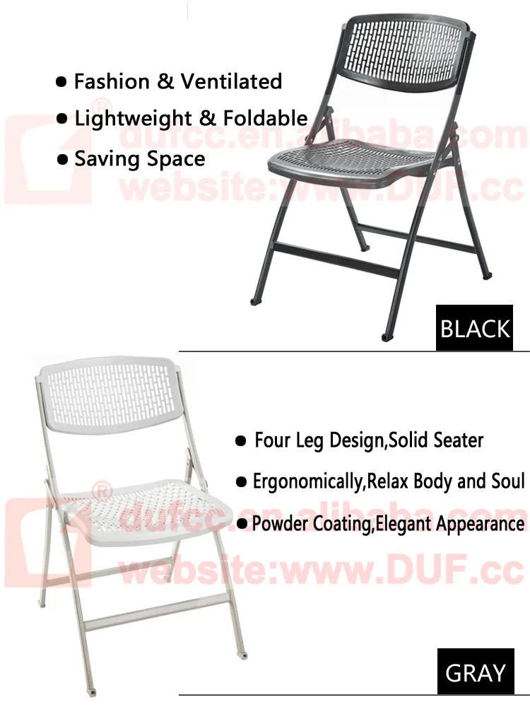 Cheap Metal Folding Chairs Gray White Economic Plastic Chairs Portable Armless Chair with Hole