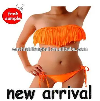 orange strapless bikini