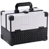 White Cosmetic Travel Carrying Case with Sturdy Black Aluminum Frame with FREE Makeup Brush Set (White / Black)
