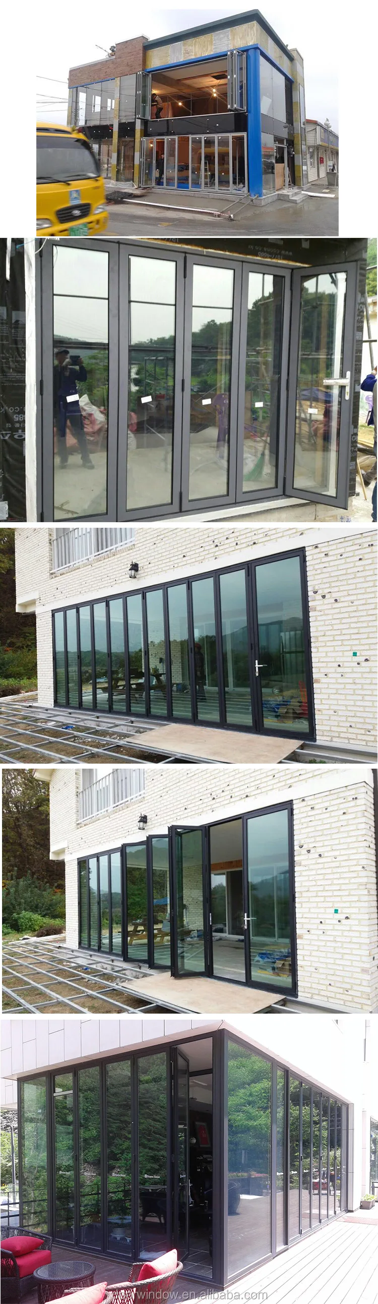 Modern black thermal break aluminum exterior glass folding door bi fold doors