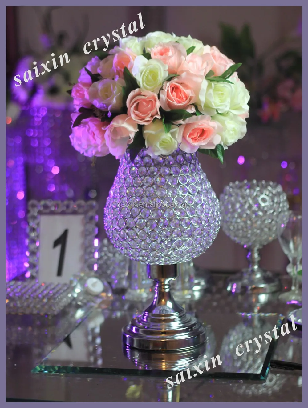 New ! Round Crystal Bead Vases For Hotels Decor & Wedding Decoration