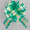 Solid Embossed Ribbon Bow Green Ribbon Pom Pom Bow for Wedding