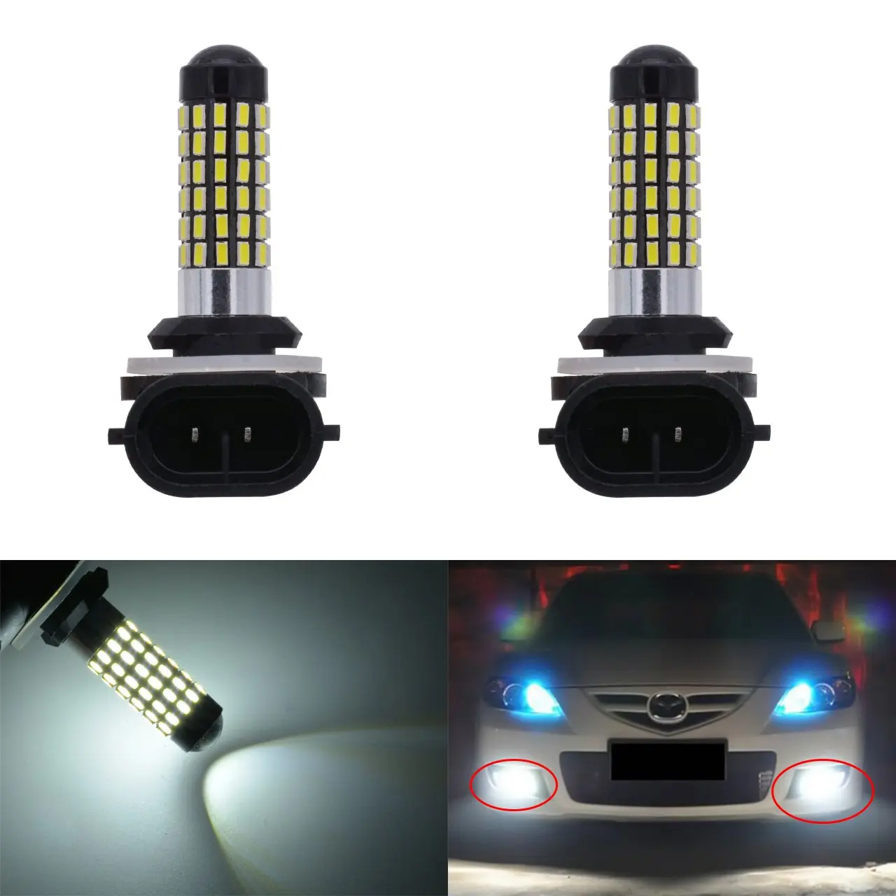 KaTur Extremely Bright 900 Lumens 3014 78-EX Chipsets 894 881 886 889 896 898 Led Bulb DRL Fog Lights Xenon White (Pack of 2)