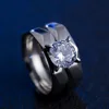 rhombus face stainless steel couple ring with 1 diamond