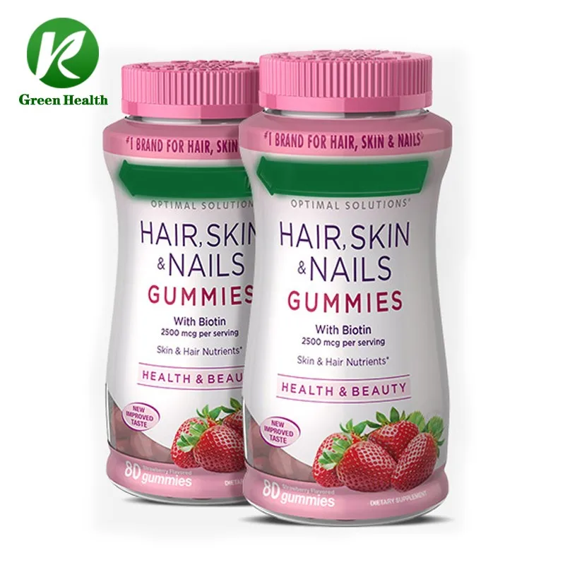 Green Health Hair Skin Nails Gummies With Biotin Oem Odm