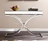 Ava Bowed Metal X-Frame Stainless Steel Base Beveled Mirrored Console Table
